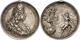 Bayern. 
Maximilian II. Emanuel 1679-1726. Medaille 1692 (v. G. Hautsch) a.d.Übernahme der Stadthalterschaft in den span. Niederlanden (Belgien). Büs...