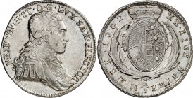 Sachsen, Albertinische Linie, nach 1547 Kurlinie. 
Friedrich August III. 1763-1806(-1827). 2/3 Taler (1/2 Konv.-Taler) 1802 IEC Dresden Geharn.Brustb...