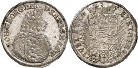 Sachsen/-Eisenach. 
Johann Georg II. 1686-1698. 2/3 Taler 1690 Brb. n.r. / Wappen unter Herzogshut zwischen Zweigen, darunter Jahreszahl, kein Mmz. S...