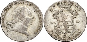 Sachsen/-Gotha-Altenburg. 
Friedrich III. 1732-1772. 1/6 Taler (1/8 Konv.-Taler) 1761 Kopf n. r. / Gekr. Wappen. Steg.&nbsp; 243, Slg.Merseb.&nbsp; 3...