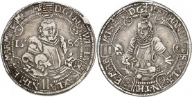 Sachsen/-Alt-Weimar. 
Friedrich Wilhelm I. und Johann 1573-1602. Halber Reichstaler 1586 Hüftbild mit Mantel n.halbr.&nbsp;/ dto., n.halbl. Slg.Merse...