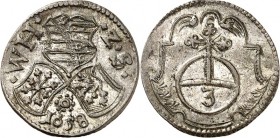 Sachsen/-Neu-Weimar. 
Wilhelm 1640-1662. Dreier 1658 3 Wappen im Kleeblatt / Reichsapfel mit Wert 3 auf Kartusche. Merseb.&nbsp; 3901, Koppe&nbsp; 36...