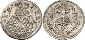 Sachsen/-Neu-Weimar. 
Johann Ernst 1662-1683. Dreier 1682 3 Wappen u. Krone/ RA in Kartusche. Merseb.&nbsp; 3929, Koppe&nbsp; 417. . 

ss