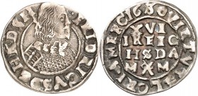 Schleswig/-Holstein-Gottorp. 
Friedrich III. 1616-1659. 1/16 Reichstaler 1630 Brb. n.r. mit Halskrause / Wert mit HNSH. Lange 340 a. . 

ss