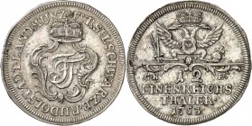 Schwarzburg/-Rudolstadt. 
Johann Friedrich 1744-1767. 1/12 Taler 1753 Monogramm-Kartusche unter Fürstenhut / Gekr. Doppeladler über Wert. Fischer&nbs...