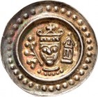 Ulm, königliche Münzstätte. 
Friedrich II. 1215-1250. Brakteat (1220/50) 0,46g. Gekr. Brb. zw.&nbsp;Zweig und Turm v.v. im Wulstring und Punktkreis. ...