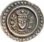 Ulm, königliche Münzstätte. 
Friedrich II. 1215-1250. Brakteat (1220/50) 0,44g Gekr. Kopf zwischen Zweig und Turm. Klein/Ulmer&nbsp; 136, Slg.Bonh.&n...