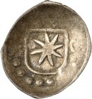 Waldeck. 
Philipp IV. 1539-1574. Hohlpfennig 1570 Wappenschild im Perlkreis, oben W, seitlich 7-0. Slg.Kayser 41. . 

ss