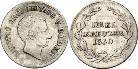 Baden. 
Ludwig 1818-1830. 3 Kreuzer 1830. AKS 63, J. 39. . 

ss