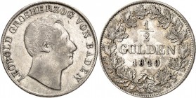 Baden. 
Leopold 1830-1852. 1/2 Gulden 1848. AKS 98, J. 61. . 

ss