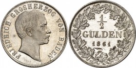 Baden. 
Friedrich I. 1856-1907. 1/2 Gulden 1861. AKS 127, J. 75b. . 

m.Rf.,St