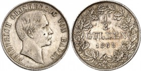 Baden. 
Friedrich I. 1856-1907. 1/2 Gulden 1865. AKS 127, J. 75b. . 

ss-vz