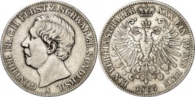 Schwarzburg/-Sondershausen. 
Günther Friedrich Carl II. 1835-1880. Vereinstaler 1865. AKS 38, J. 75, Th. 400. . 

ss
