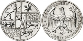 WEIMARER REPUBLIK. 
GEDENKMÜNZEN. 
3 Reichsmark 1927A Universität Marburg. J. 330. . 

St/vz