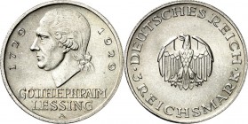 WEIMARER REPUBLIK. 
GEDENKMÜNZEN. 
3 Reichsmark 1929A Lessing. J. 335. . 

vz-St