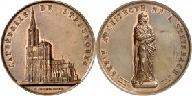 EUROPA. 
FRANKREICH - STÄDTE. 
STRASBOURG. Medaille o.J. (v.CH.Altorffer) a.d.Bau des Münsters. Perspektivansicht/ Standbild des Architekten E. Stei...