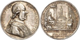 EUROPA. 
ITALIEN-Kirchenstaat. 
Pius VI. 1775-1799. Medaille An.VIII = 1782 (o.Sign., v.F.Hamerani) auf seinen Besuch in Augsburg. Brb. in Mozzetta ...