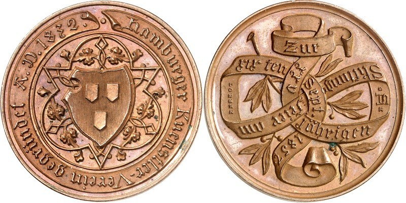 DEUTSCHE STÄDTE. 
Alphabetisch. 
HAMBURG. Medaille 1857 (v. Lorenz) auf das 25...