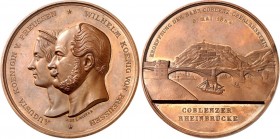 GESCHICHTE u. VERKEHRSWESEN. 
EISENBAHN. 
DEUTSCHLAND. KOBLENZ. Medaille 1864 (v.&nbsp;J.u.L.Wiener) a. d. Eröffnung d. Linie KOBLENZ&nbsp;-OBERLAHN...