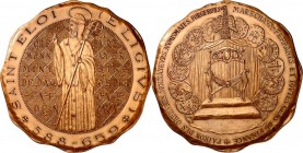 MÜNZ- u. GELDWESEN. 
MÜNZBEAMTE u. MEDAILLEURE. 
ELIGIUS Heiliger, *588 +659. Medaille 1972 (v.M.Pouillard) Hl. n.l.stehend im geschmückten u.beschr...