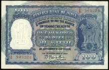 INDIEN. 
Brit. Government. 100 Rupees 0.J. rote Nr-. Pi. 42b. . 

übliche Nadelstiche, I-