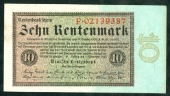 Rentenbank von 1923/1937. 
10 Rentenmark 1.11.1923 Serie F. Ros. 157, DEU 202. . 

II