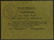 RHEINLAND/-PFALZ. 
Ottweiler, Bürgermeister und Beigeordnete. 1 Mark 4.8.1914 -1.9.1914 mit Rundstpl.ohne Unterschr. v.E. 1663.2c. . 

I-