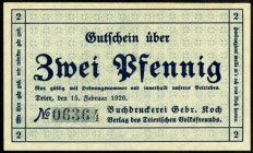 RHEINLAND/-PFALZ. 
Trier, Buchdruckerei Gebr. Koch. 1,2 Pf. 15.2.1923 Wz. Sechseckflechtwerk. v.E. 1735,3,6, Gra/Me. 1342.3. (2). 

I-