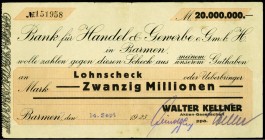 RHEINLAND.
Barmen, Walter Keller Aktien-Gesellschaft. 10 Mio.Mark 7.9.1923,20 Mio.Matk 14.9.1923. v.E 66.1,2. .

IV