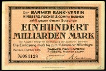 RHEINLAND.
Barmen, Bankverein Hinsberg, Fischer & Co.. 100 Mrd.Mark Oktober 1923. v.E. 33.11. .

III