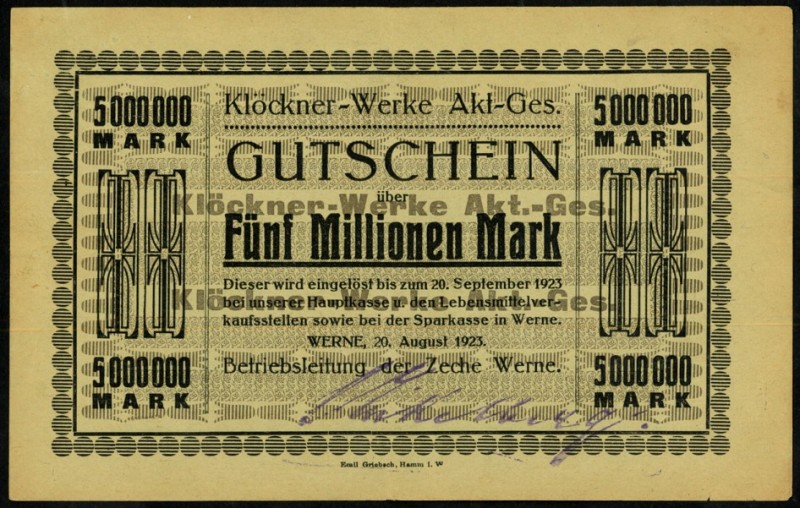 WESTFALEN/-LIPPE. 
Werne, Klöckner Werke Zeche Werne. 500 T., 1 Mio.8.8.,1,2 Mi...