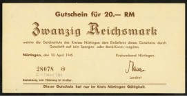 WÜRTTEMBERG. 
Nürtingen, Kreisverband. 1- 50 RM 10.4.1945 Gutscheine des Kreisverbandes, meist rot entwertet. (6) Pi.107-112 Schöne 131-136. 

meis...