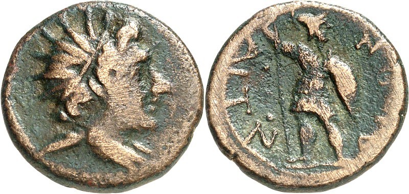 SIZILIEN. 
AITNA. 
AE-Triens 19mm (nach 210 v. Chr.) 4,68g. Apollobüste mit St...