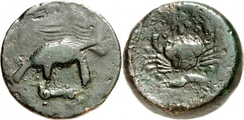 SIZILIEN. 
AKRAGAS (Agrigento). 
AE-Hemilitron 26mm (vor 406 v.Chr.) 15,43g. A...