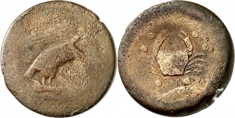 SIZILIEN. 
AKRAGAS (Agrigento). 
AE-Hemilitron 30mm (425/406? v.Chr.) 17,96g. ...