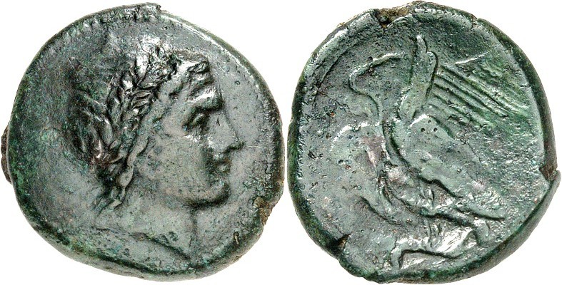 SIZILIEN. 
AKRAGAS (Agrigento). 
AE-Hemilitron 23mm (279/241 v.Chr.) 8,42g. Ko...