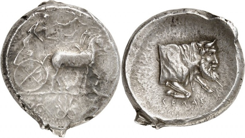 SIZILIEN. 
GELA (Gela). 
Tetradrachmon (450/440 v.Chr.) 17,37g. Maultierbiga n...