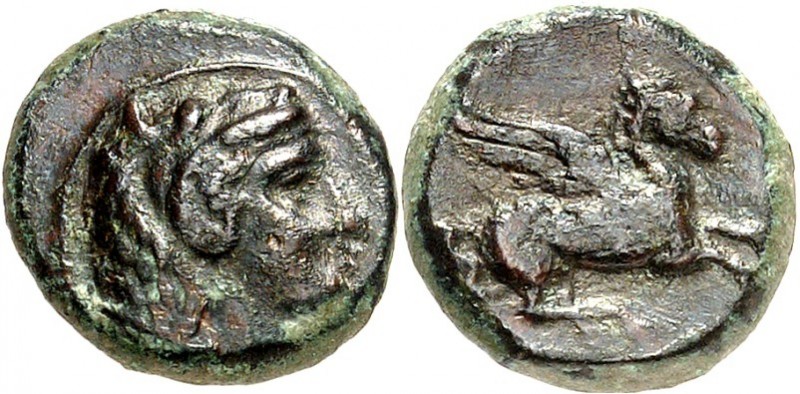 SIZILIEN. 
KEPHALOIDON. 
AE-13mm ca. 405/395 v. Chr. 2,17g. Kopf des Herakles ...