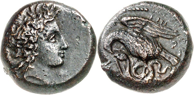 SIZILIEN. 
"SIKELIOTEN" in MORGANTINA. 
AE-19mm um 340 v. Chr. 8,68g. Kopf der...