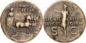 RÖMISCHES KAISERREICH. 
Germanicus, Vater d. Caligula, Bruder d. Claudius 15 v. Chr. -19 n. Chr. AE-Dupondius, postum (37/41) 14,7g. Germanicus in Tr...