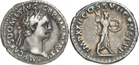 RÖMISCHES KAISERREICH. 
DOMITIANUS, Augustus 81-96. Denar (95/96) 3,34g. Kopf m. Lkr. n.r. IMP CAES DOMIT AVG&nbsp;- GERM P&nbsp;M TR&nbsp;P XV&nbsp;...