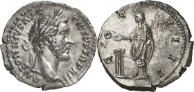 RÖMISCHES KAISERREICH. 
ANTONINUS PIUS Augustus 138-161. Denar (149) 3,46g. Kopf m. Lkr. n.r. ANTONINVS AVG&nbsp;- PIVS P&nbsp;P TR&nbsp;P XII&nbsp;/...