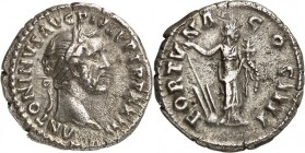 RÖMISCHES KAISERREICH. 
ANTONINUS PIUS Augustus 138-161. Denar (160) 3,12g. Kopf m. Lkr. n.r. ANTONINVS AVG PIVS P P TR P XXIII / FORTVNA - COS IIII ...