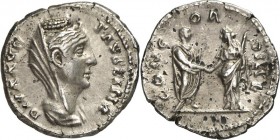 RÖMISCHES KAISERREICH. 
Diva Faustina senior z.Z. Antoninus Pius 141/161. Denar 2,95g. Pallabüste, bedeckt, n.r. DIVA AVG&nbsp;- FAVSTINA&nbsp;/ CONC...