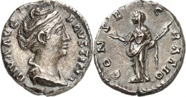 RÖMISCHES KAISERREICH. 
Diva Faustina senior z.Z. Antoninus Pius 141/161. Denar 2,87g. Büste mit Palla n.r. DIVA AVG - FAVSTINA / CONS-E-C-RATIO Faus...