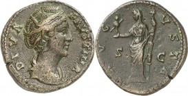 RÖMISCHES KAISERREICH. 
Diva Faustina senior z.Z. Antoninus Pius 141/161. AE-Dupondius 11,35g. Pallabüste n.r. DIVA - FAVSTINA / AVG-VSTA - S - C Fau...