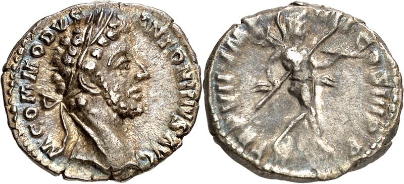 RÖMISCHES KAISERREICH. 
COMMODUS, Augustus 177-192. Denar (182) 3,06g. Kopf m. ...