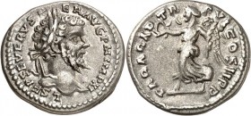 RÖMISCHES KAISERREICH. 
SEPTIMIUS SEVERUS 193-211. Denar (198) 3,47g, Laodicea. Kopf m. Lkr. n.r. L SEPT SEVERVS PER - AVG P M IMP XI / PAR AR A-D TR...