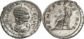 RÖMISCHES KAISERREICH. 
Iulia Domna als Mutter des Caracalla 212-217. Antoninian (217) 4,76g. Pallabüste m. Diadem a. Mondsichel n.r. IVLIA PIA - FEL...