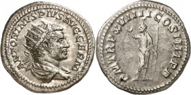 RÖMISCHES KAISERREICH. 
CARACALLA, Augustus 198-217. Antoninian (216) 5,01g. Palliumbüste m. Strkr. n.r. ANTONINVS PIVS AVG GERM / P M TR P X-VIIII C...